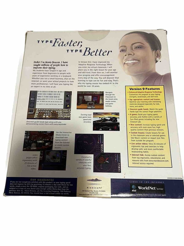 1998 Mavis Beacon Teaches Typing 9 Macintosh CD Mindscape CIB with User Guide