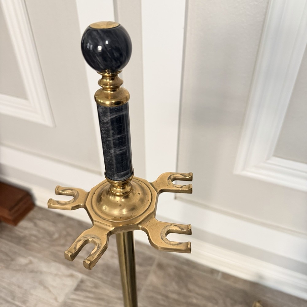 VTG Black Marble Handles And Base Brass Fireplace Tool Set