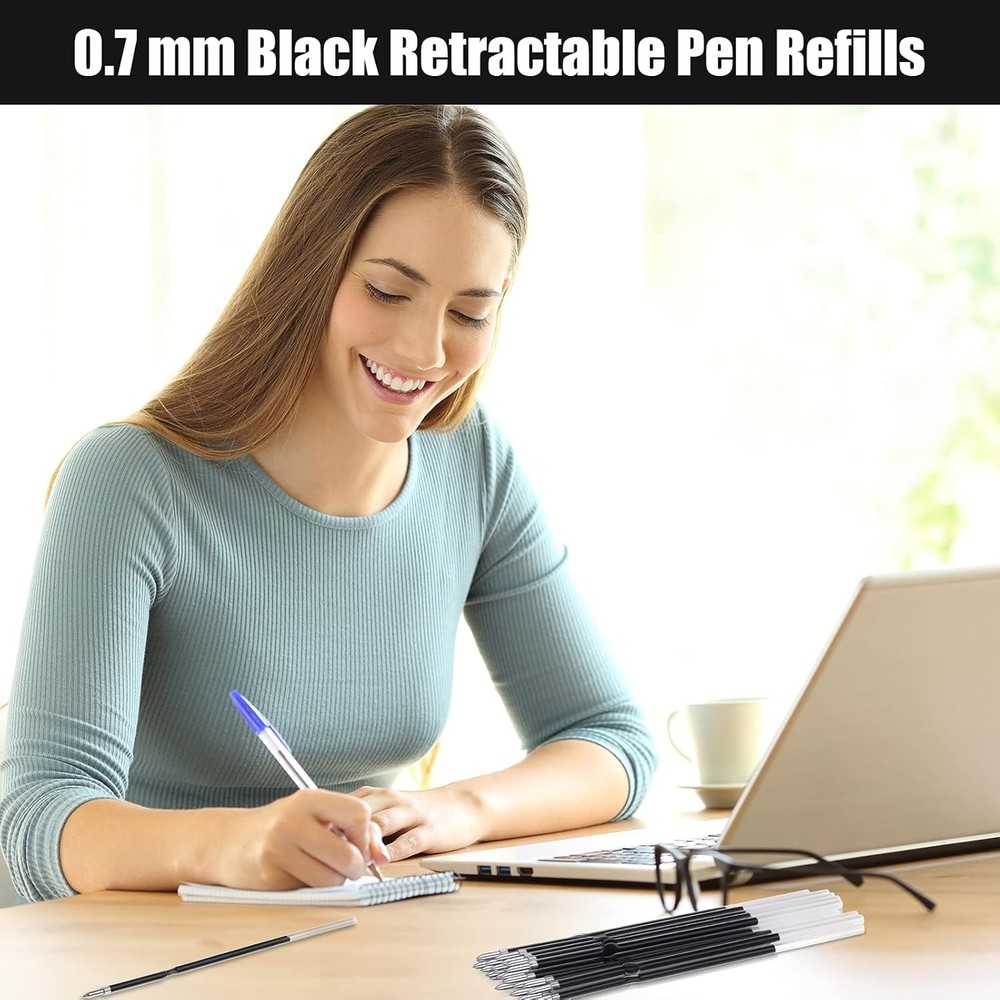 60 Pieces 0.7 mm Retractable Pen Refills Replacement Ballpoint Black