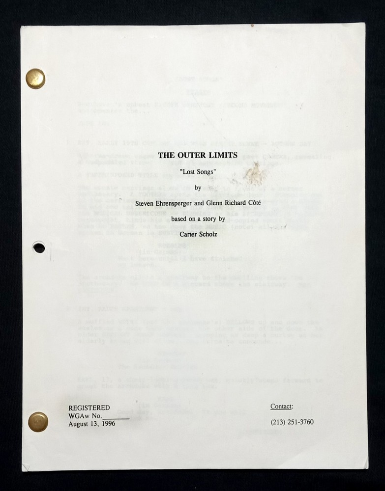 Outer Limits Unproduced Script “Lost Songs” 1996 W / COA