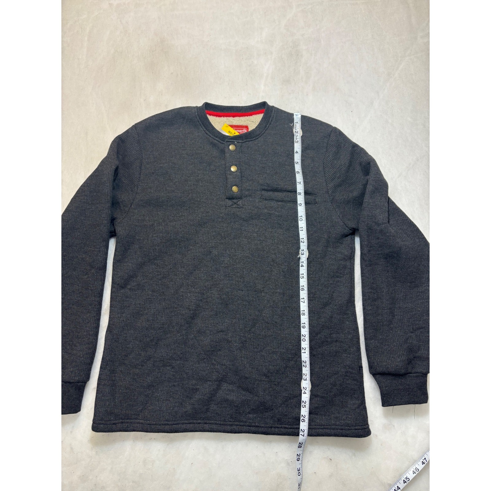 Coleman Sherpa Lined Henley Shirt Charcoal Gray Long Sleeve Mens Medium