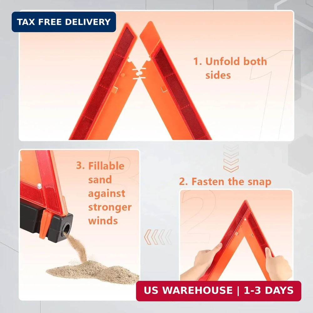 WORKKOOL Safety Triangles DOT Approved, Standard Warning Triangles Enmergency Re