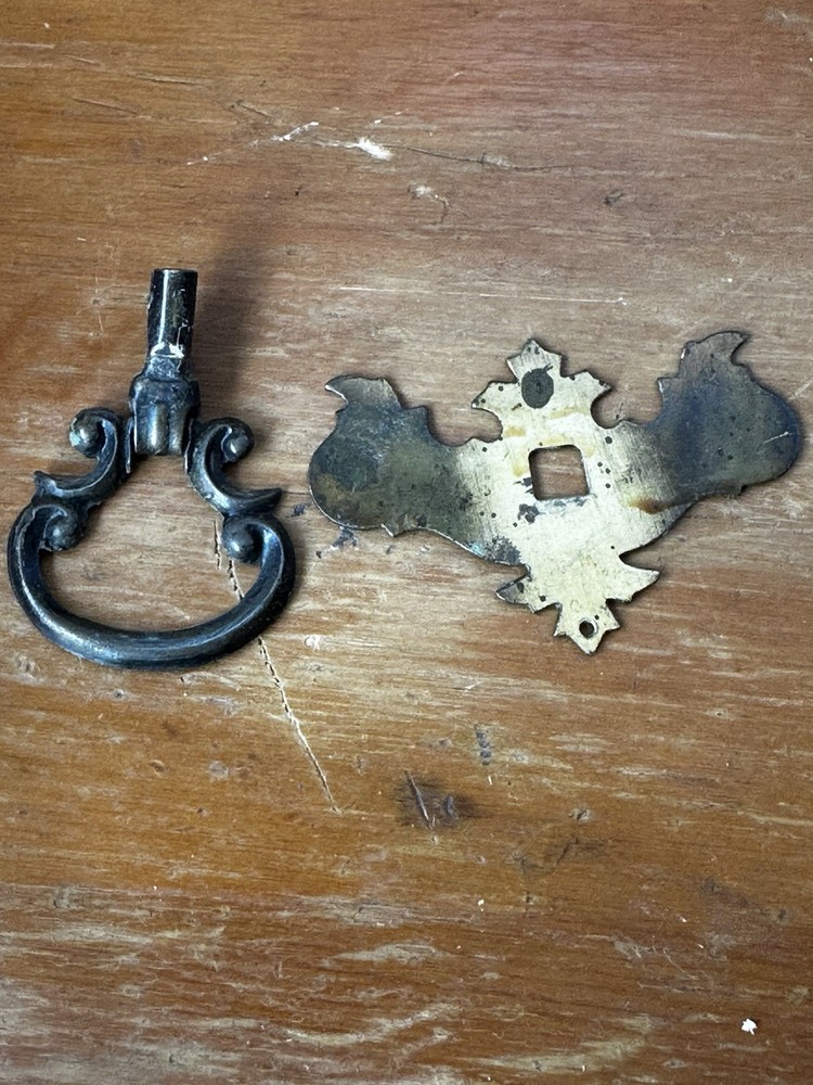 Japan Dark Brass Chippendale Drop Bail Pull Handle 2 Piece Antique