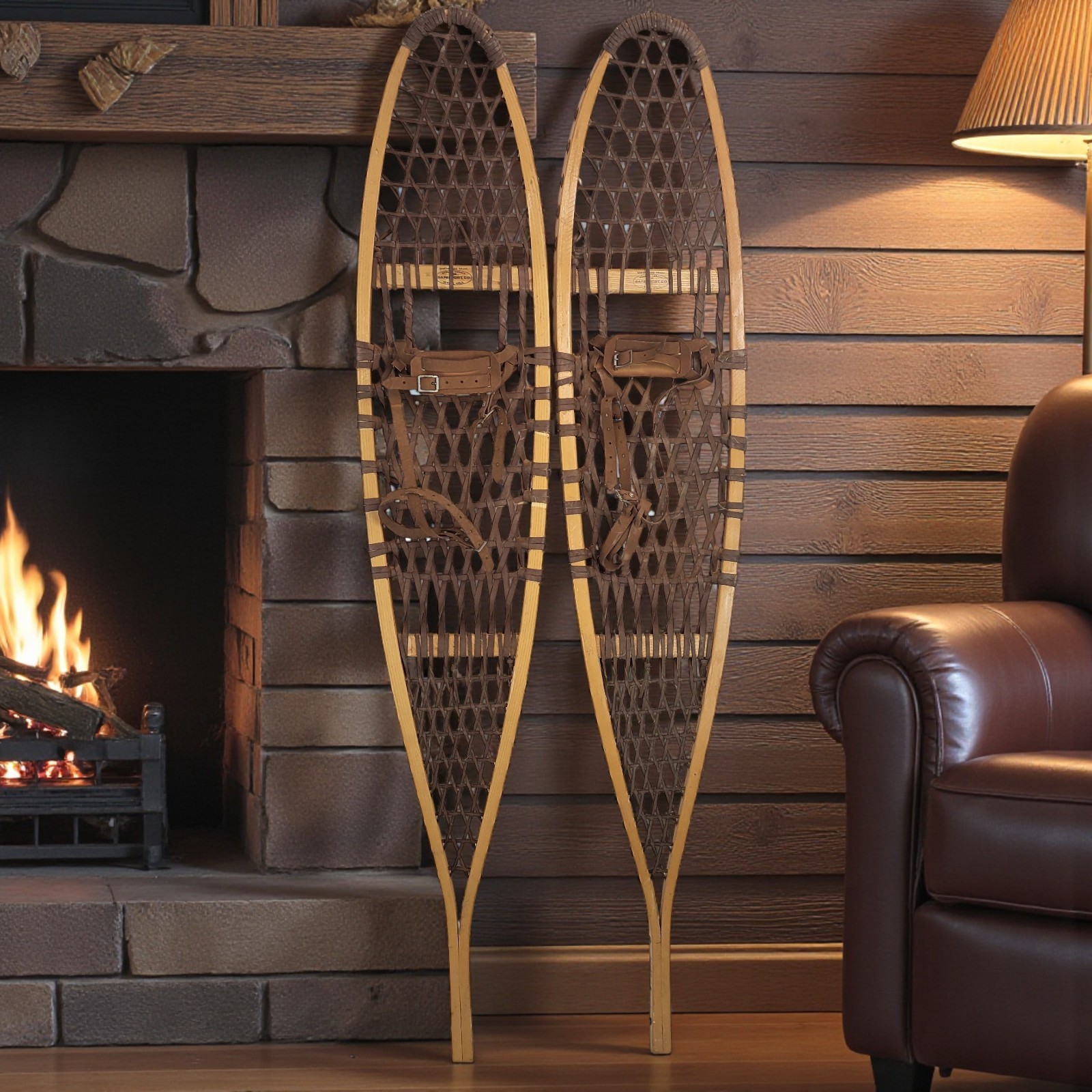 Vintage Snowshoes Northwoods Brand Made In Canada 56" x 10" Safesport Denver CO.