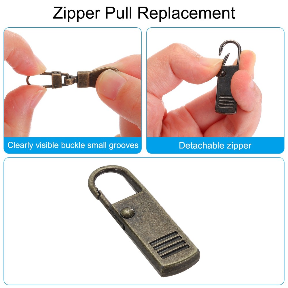 Zipper Pull Replacement, 8 Pcs Zipper Handle Mend Fixer Repair, Bronze