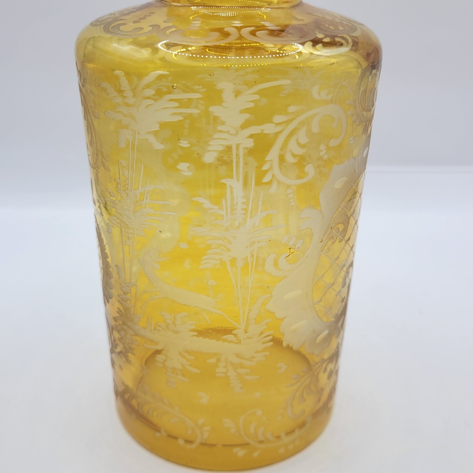 Antique Bohemian Amber Yellow Glass Cut to Clear Glass Castles Dark Academia