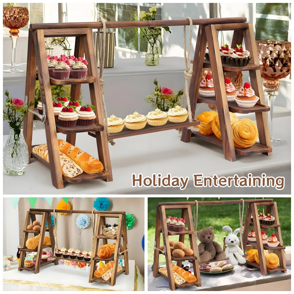 3 Tier Serving Tray Wooden Cupcake Stand Rustic Foldable Dessert Table Display