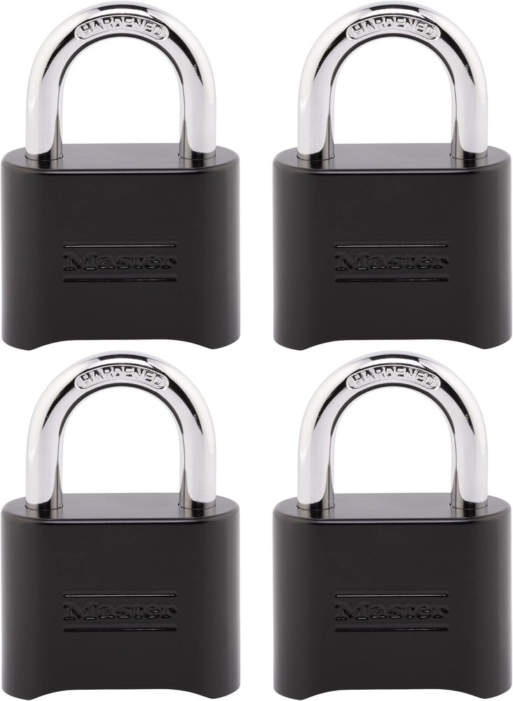 Customizable Black Combo Padlock, 4 Pack, Weather Resistant for Gates & Lockers