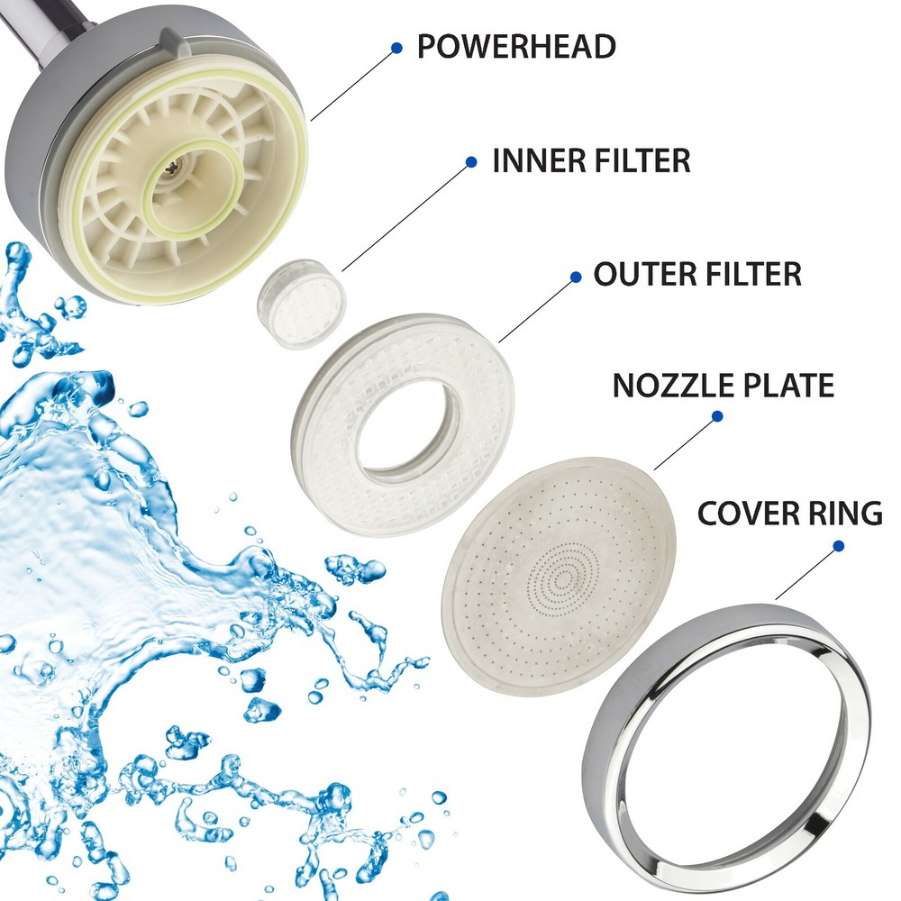 LaserJet Shower Head with Water Filter – High Pressure Angle Adjustable – Chrome