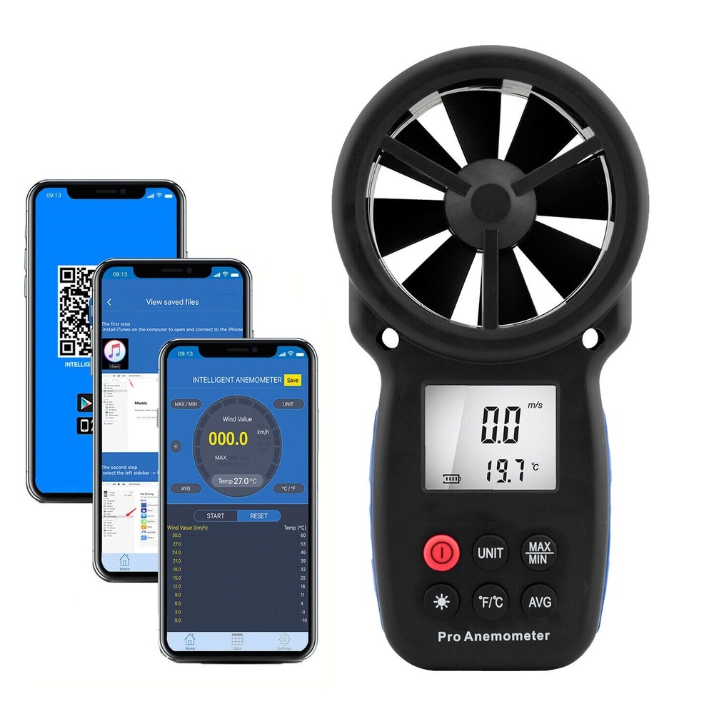 Digital Handheld Wind Speed Meter Anemometer Bluetooth Wind Chill Gauge