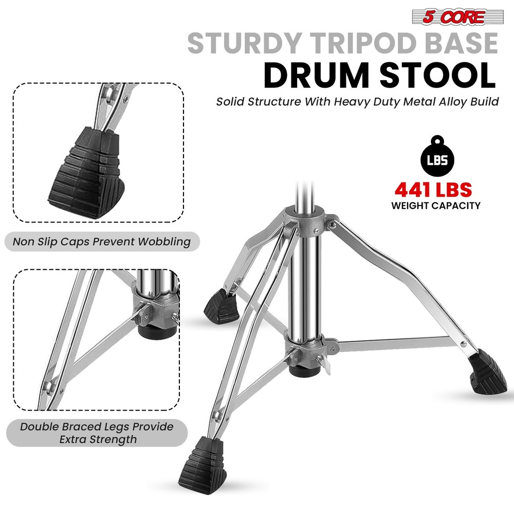 5 Core Drum Throne w Backrest 4" Padded Stool Adjustable 24.5" 441Lb Capacity