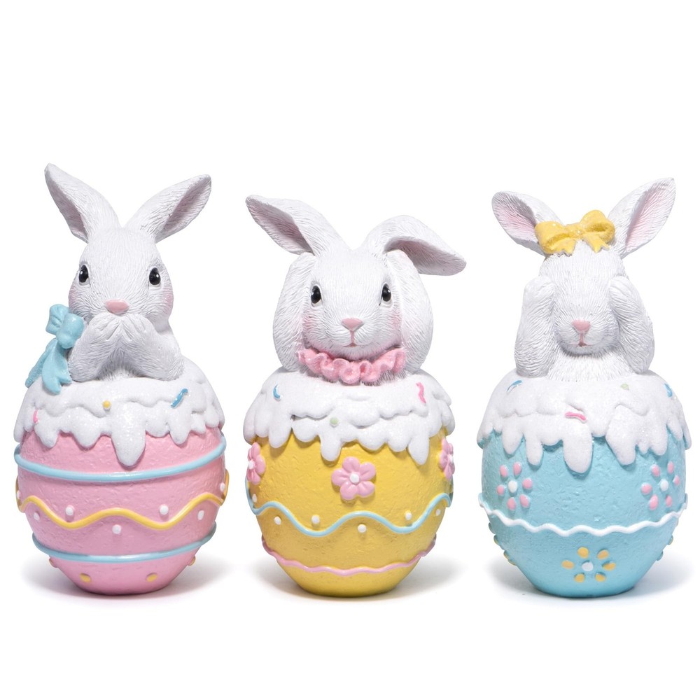 Hodao 3PCS Easter Day Bunny Decoration Set - White Rabbit Figurines - Easter ...