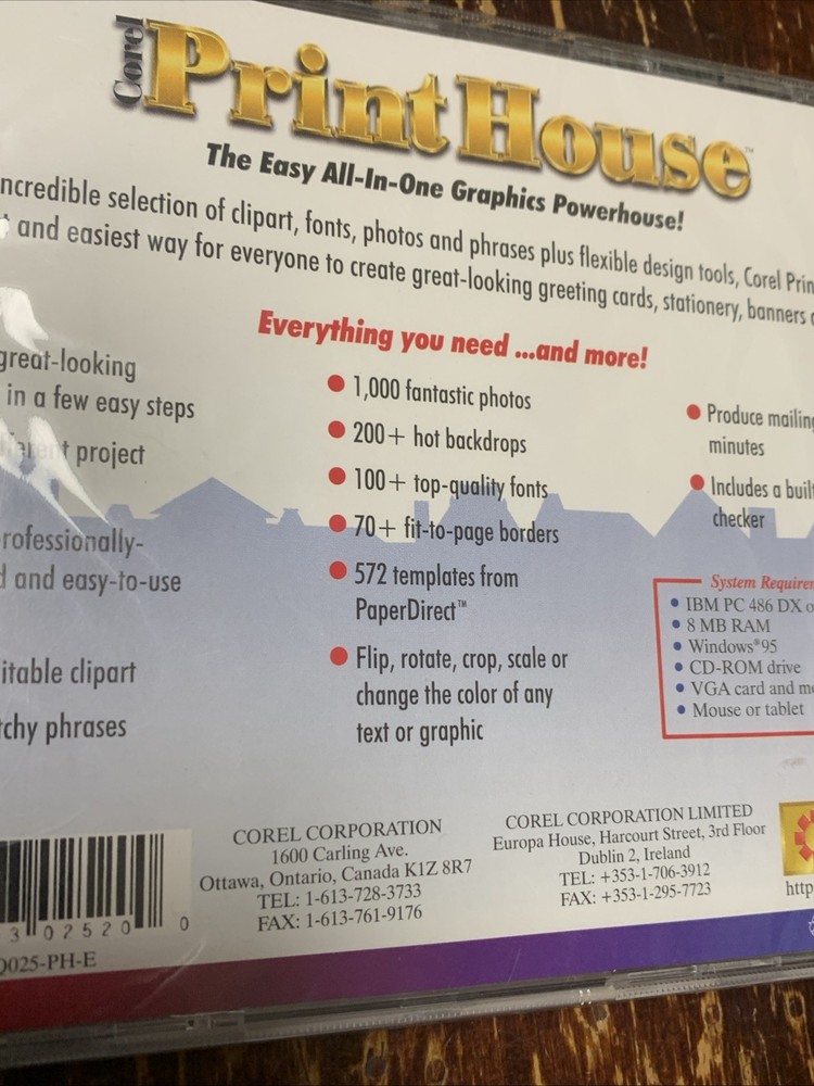 Corel Print House Computer CD - Windows 95 Disc ( New Sealed )
