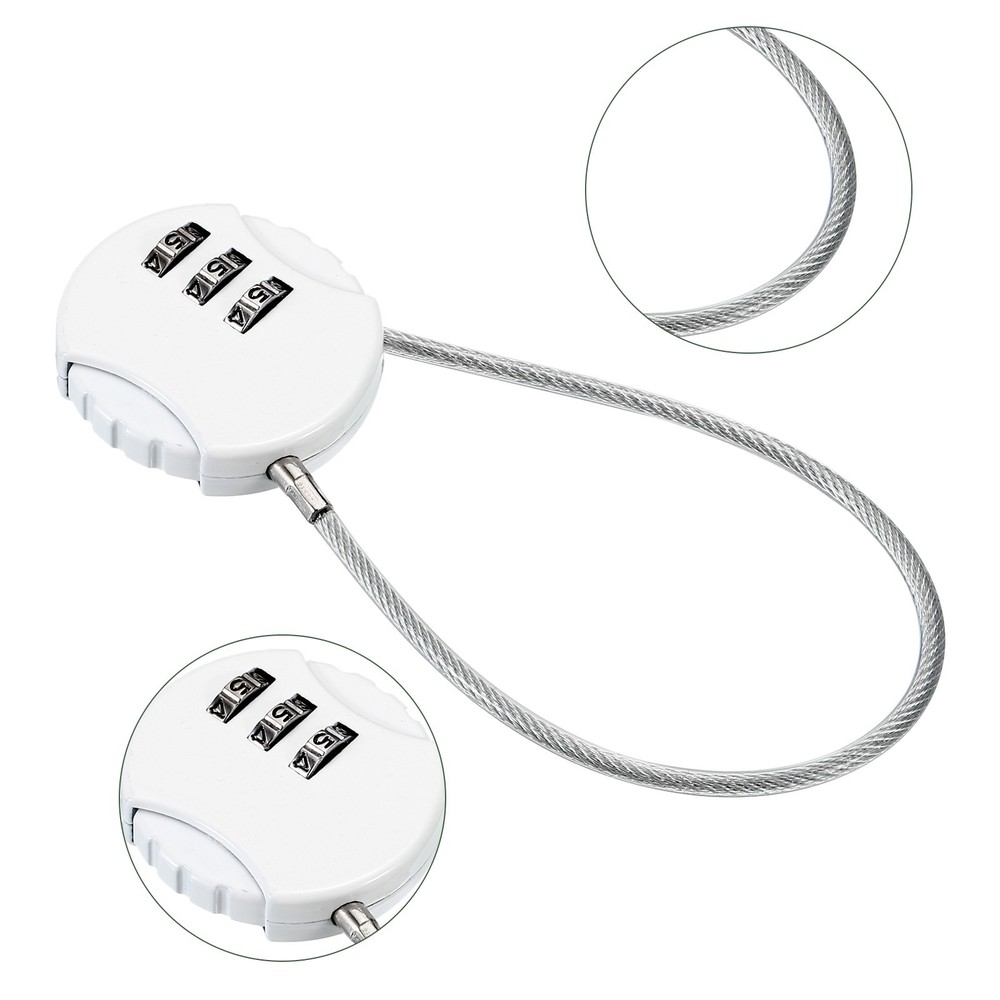 3PCS Small Combination Locks 3 Digit Baggage Padlocks White 7.8-Inch