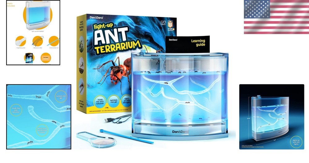 Rechargeable Ant Farm Kit with Learning Guide - Fun STEM Activity for Kids