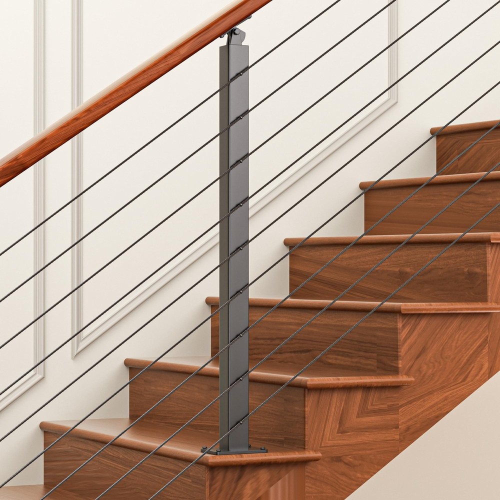 Outboard Adjustable-Angle Stainless Steel Cable Railing Intermediate Post wit...