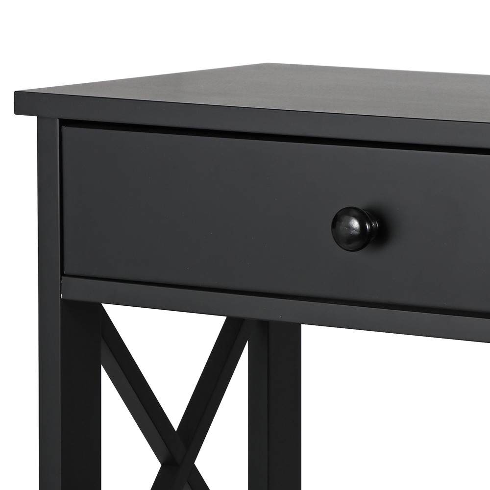 3 Tier Wood Console Table Entryway Table Narrow Sofa Side Table w/Drawer Black