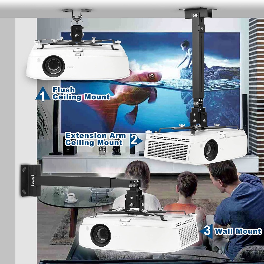 Ceiling Projector Mount Universal Bracket for Low Profile Installation Black