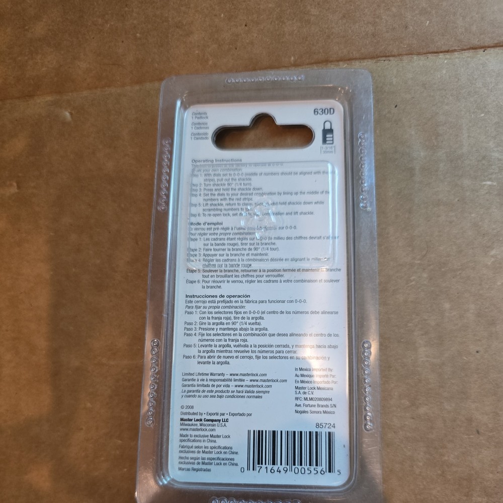 MASTER LOCK 630D Luggage Padlock,1 1/2in,Rectangle,Silver