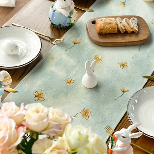 Bunny Rabbit Egg Flowers Easter Table 13" x 90", Table Runner Haze Blue