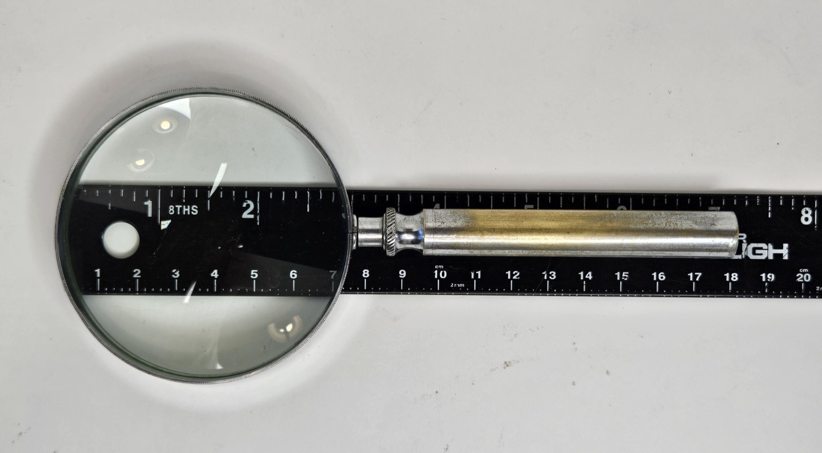 Large Handheld Glass Magnifying Lens Metal Frame Handle Japan