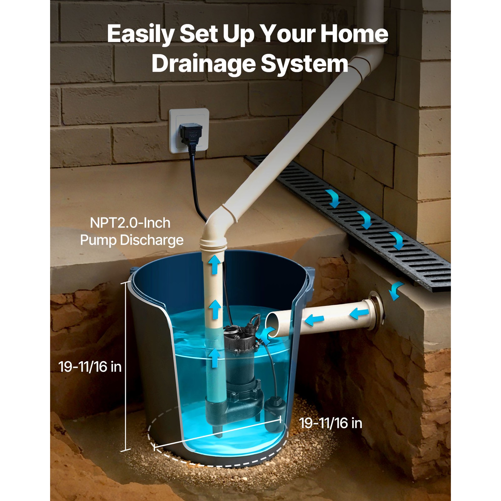 Uimoso 1 HP Submersible Sewage Pump, Cast Iron, 5200 GPH, 25 ft