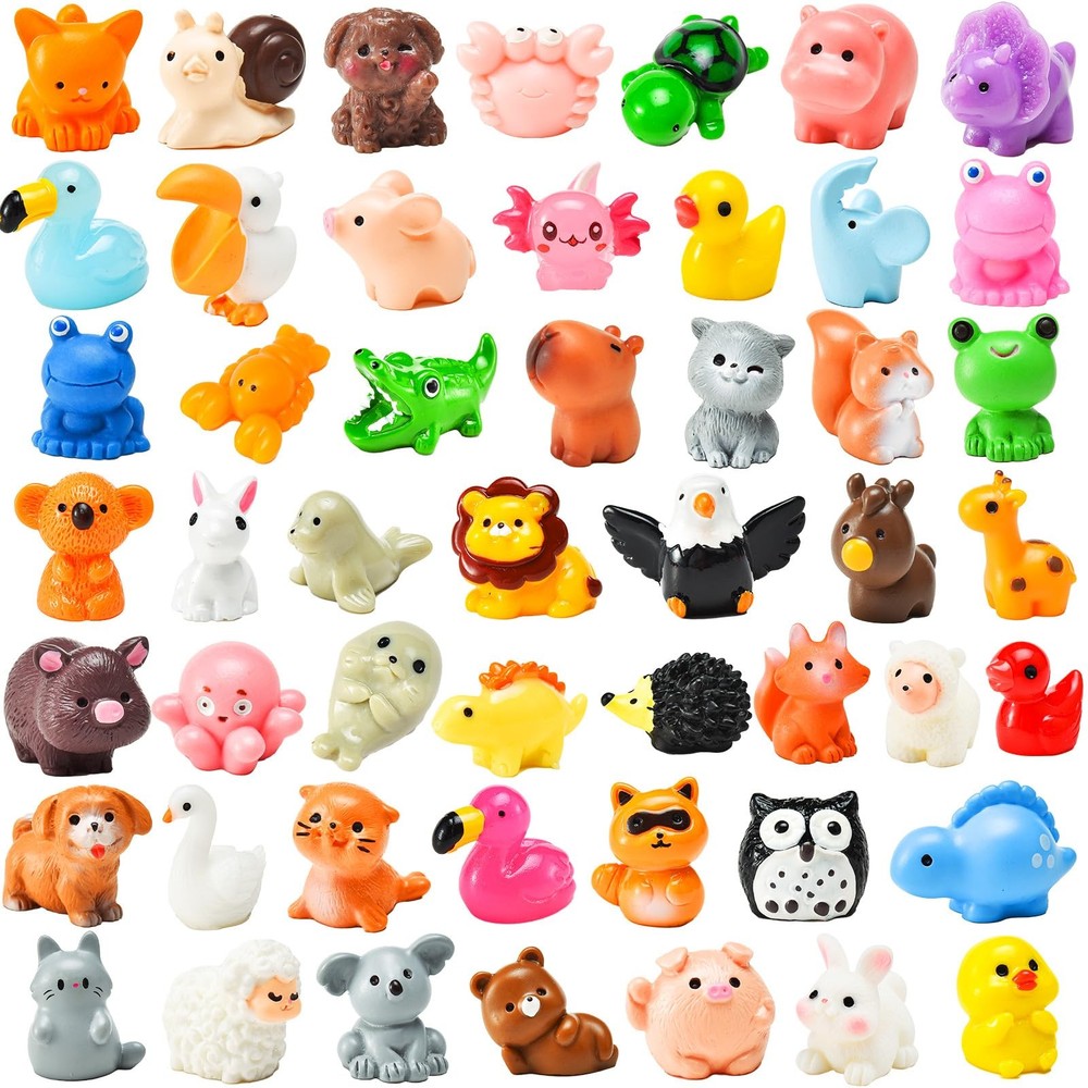 50 Pcs Mini Resin Animal Tiny Animals Figurines Bulk Multicolored
