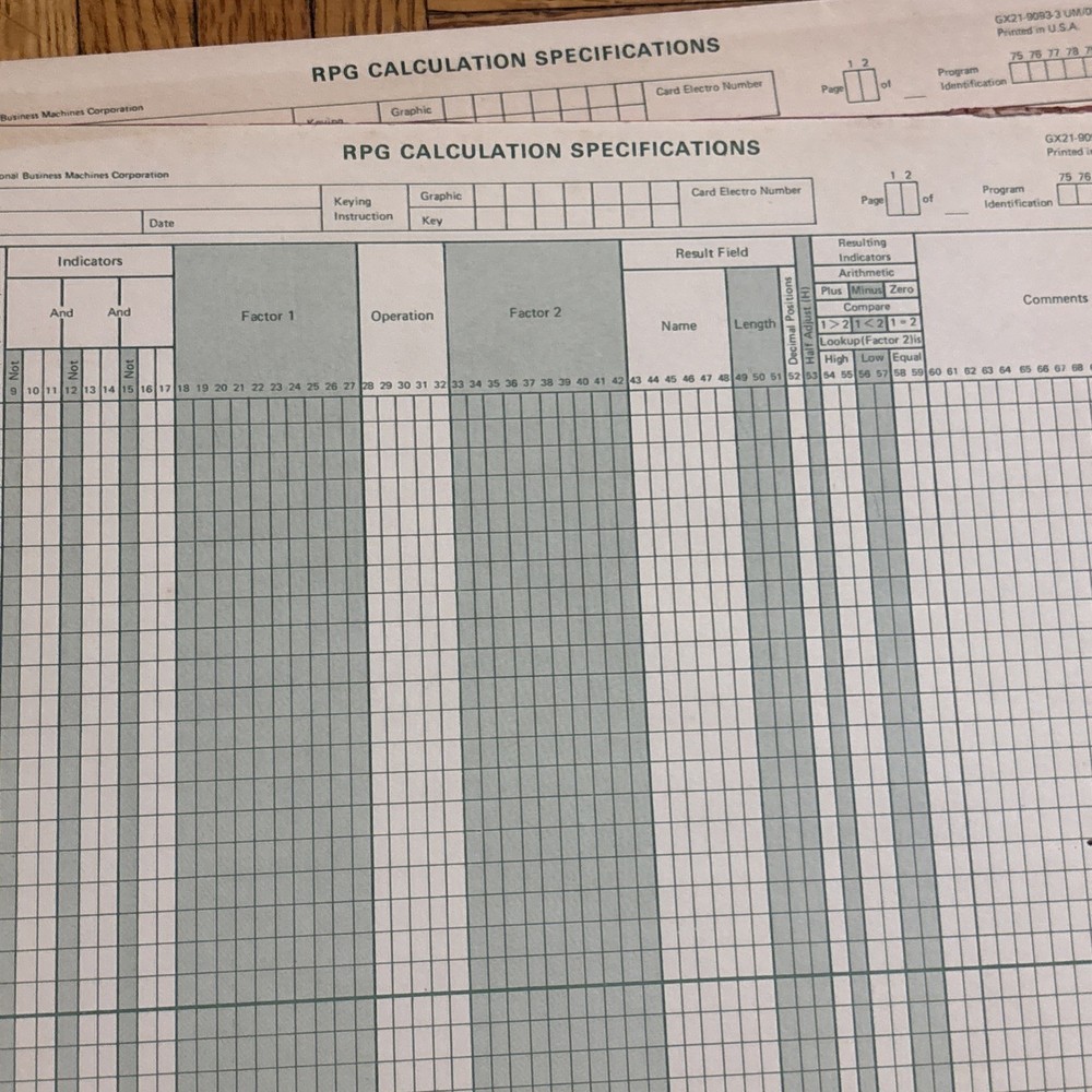 Vintage IBM RPG CALCULATION SPECIFICATION Sheets - Unused Computing Books (2)