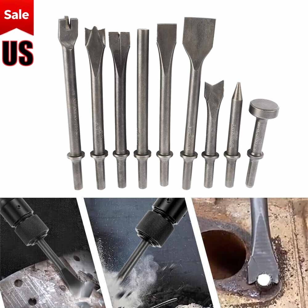 9Pcs 0.39 Inch Shank Pneumatic Air Hammer Bits | Chipping Chisel Punch Tool Set