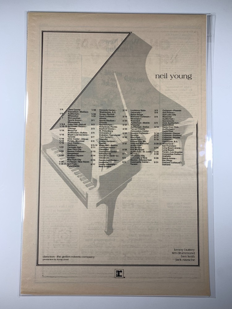 NEIL YOUNG Original 1973 Tour Dates AD Kenny Buttrey TIM DRUMMOND Jack Nitzsche