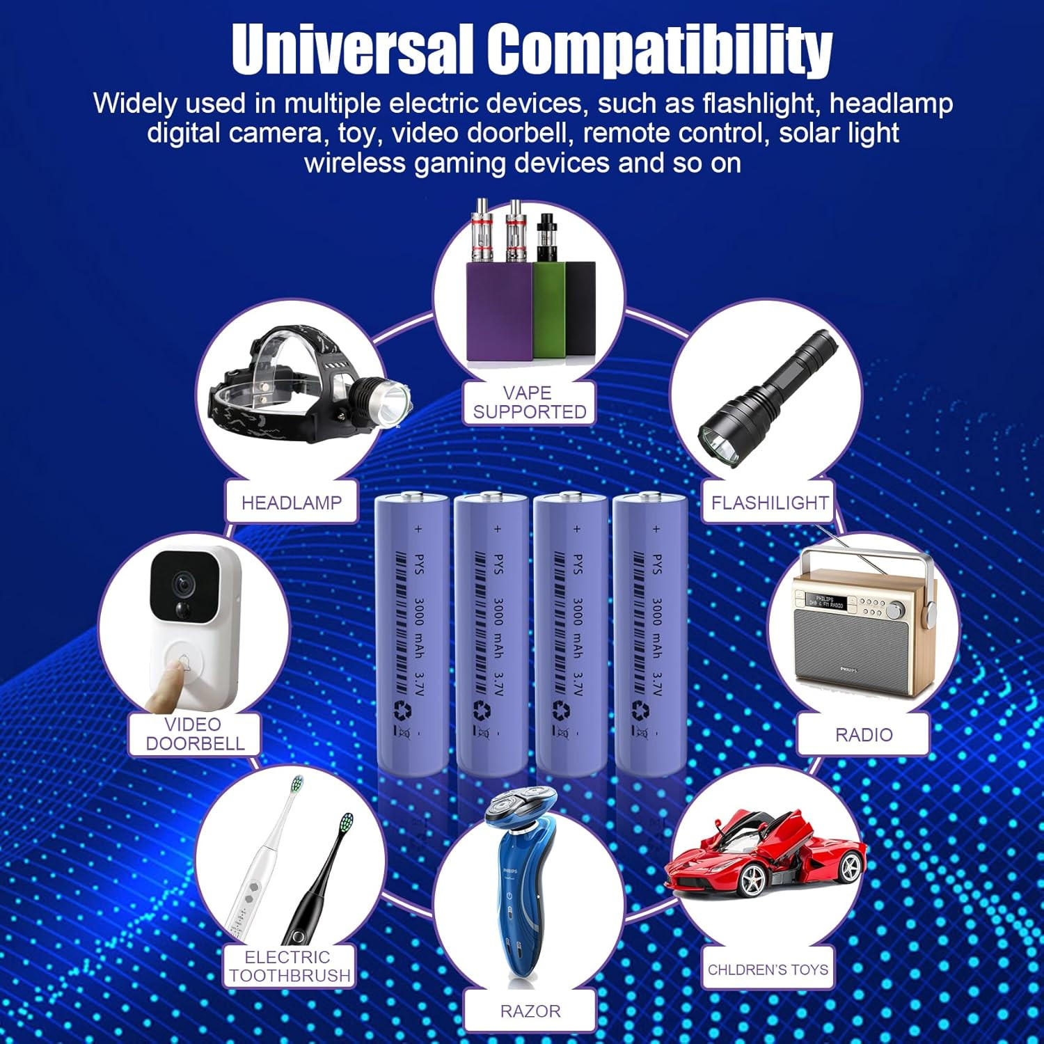 NEW Rechargeable Batteries 3.7V Button Top 3000mAh NiMH Battery Cell USA -4 PacK