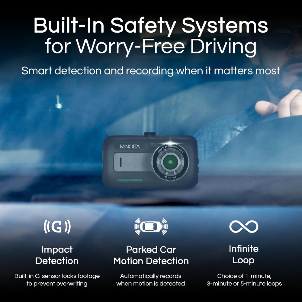 2.5K Quad HD Dash Cam - 160° Wide Angle Lens, 3.0” LCD Screen, G-Sensor, Loop...