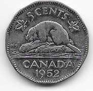 Canada 1952 5 cent  Nickel Circulated