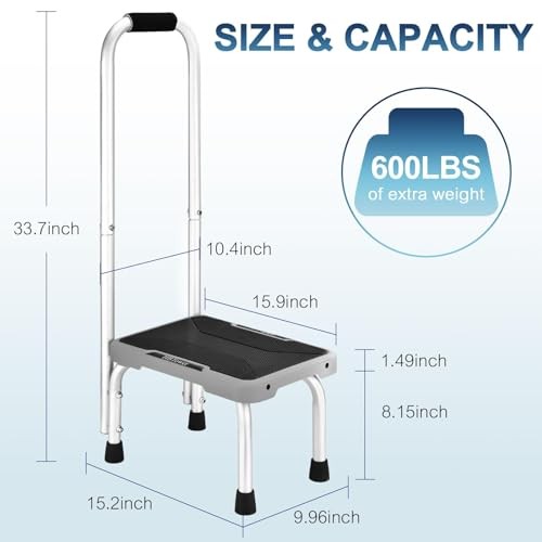 Aluminum Step Stool with Handle for Elderly, Lightweight 1-Step with Handle