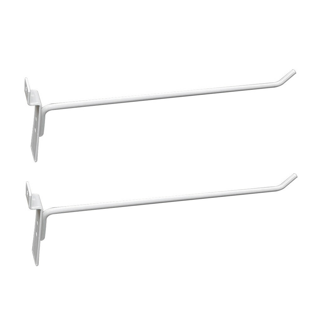 12" Gloss White Slatwall Panel Hooks Display Hooks,Single Rod Hooks - Pack 2