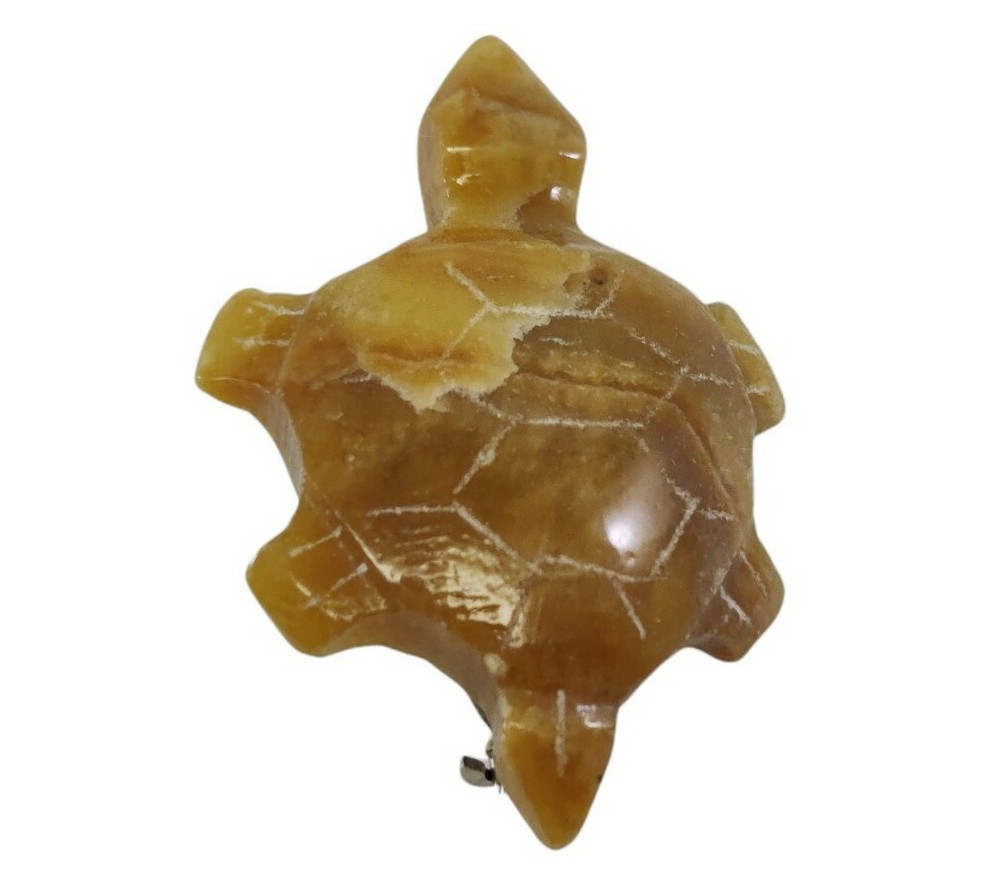 Hand Carved Stone Turtle Brooch Brown