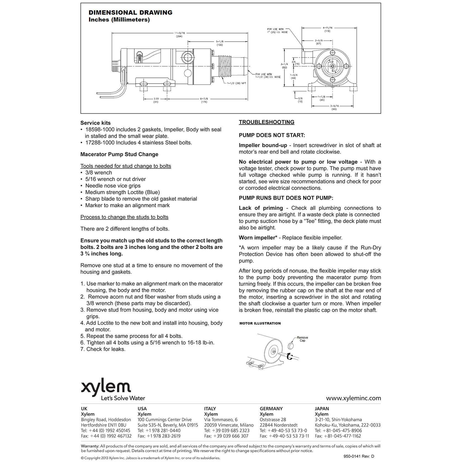 Jabsco 18590-2092 Macerator Waste Pump 12V DC Marine Self-Priming 1-1/2" 1"