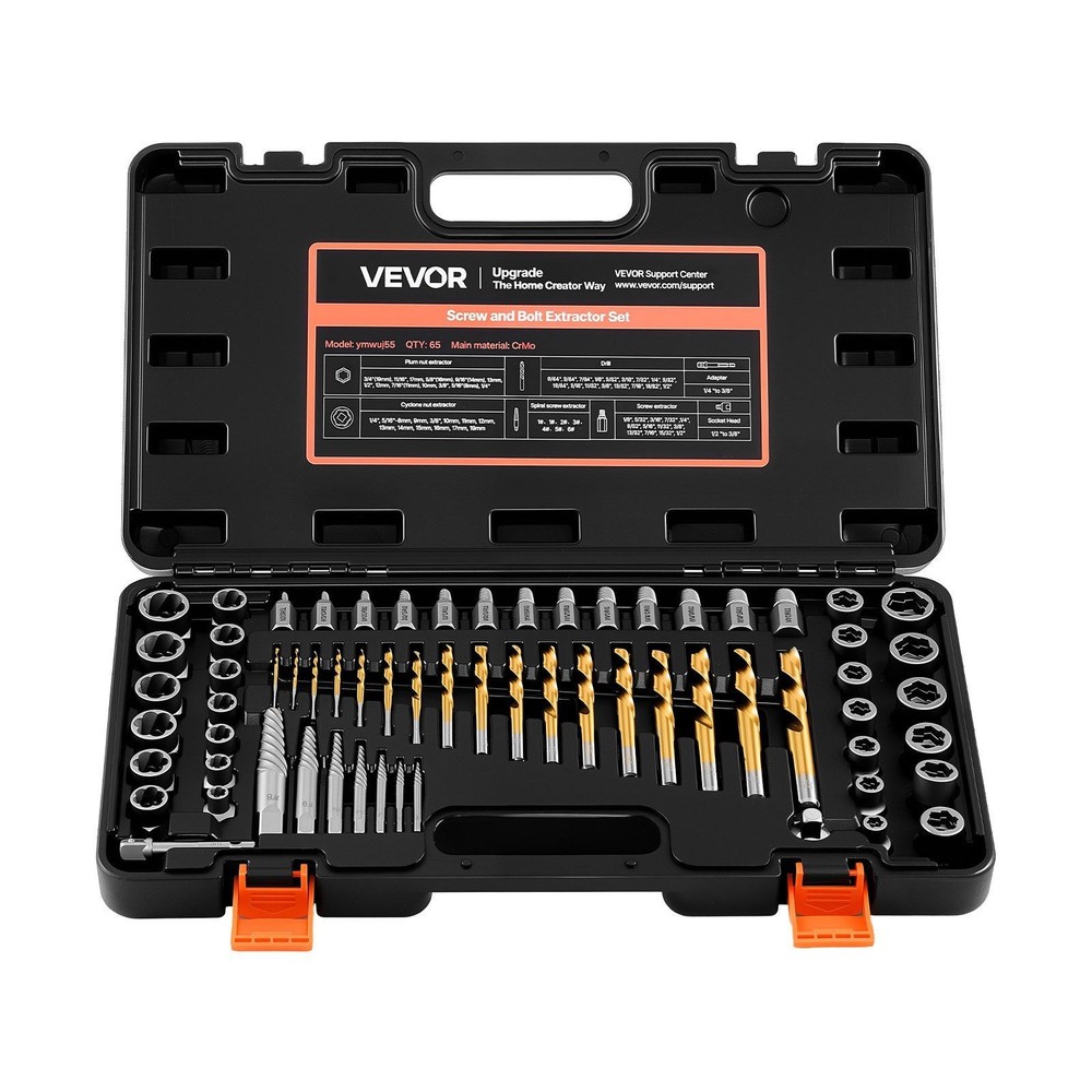 65 PC Screw Extractor Drill Bit Set - Easy Out Bolt Remover - Broken Stripped