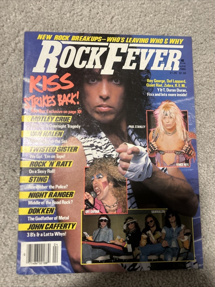 ROCK FEVER MAGAZINE APRIL 1985 KISS PAUL STANLEY COVER VAN HALEN MOTLEY CRUE