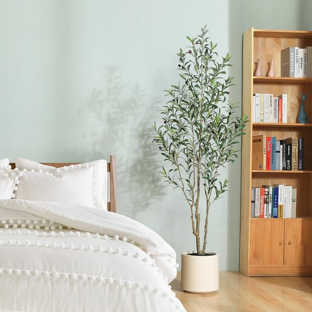 6ft Artificial Olive Tree in White Planter