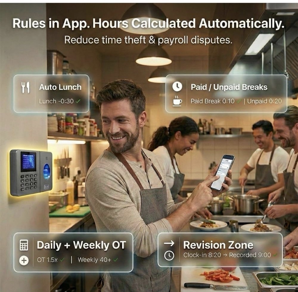 App-Based Time Clock – Fingerprint Attendance for Small Business, iOS/Android