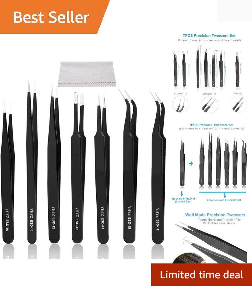 Versatile ESD Tweezers Set with Additional ESD-17 for Electronics and Crafts