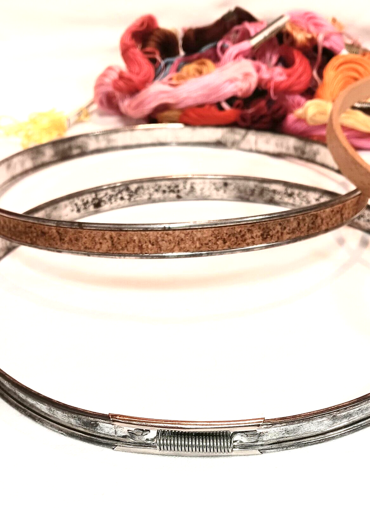 Vintage Embroidery Hoops with Thread - E