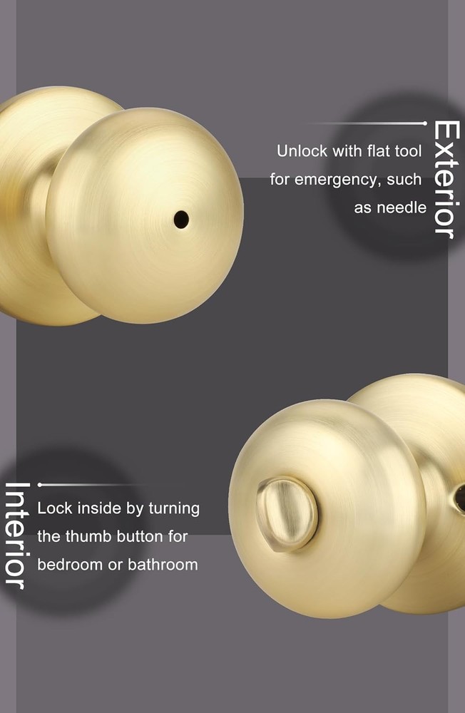 Gold Interior Door Knobs Bedroom Door Knob, Door Knobs Interior Bulk 6 Pack