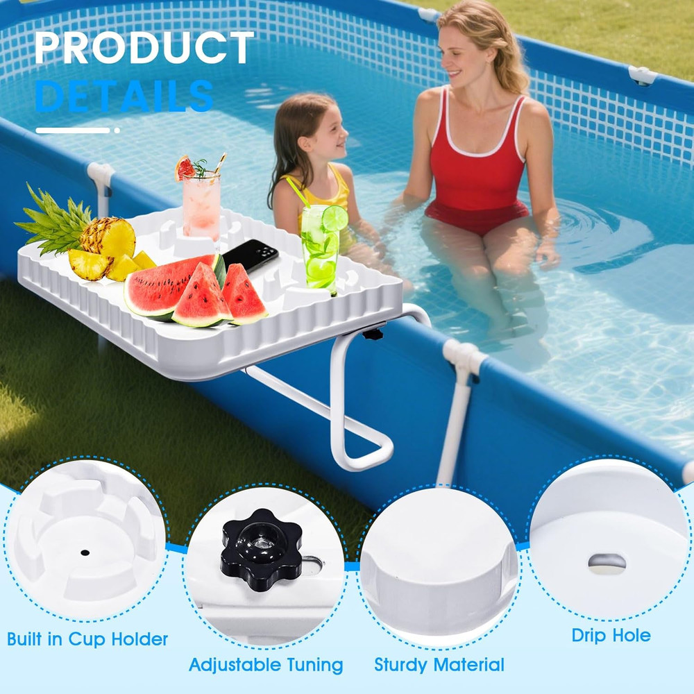 Above Ground Pool Bar & Poolside Serving Tray (White)