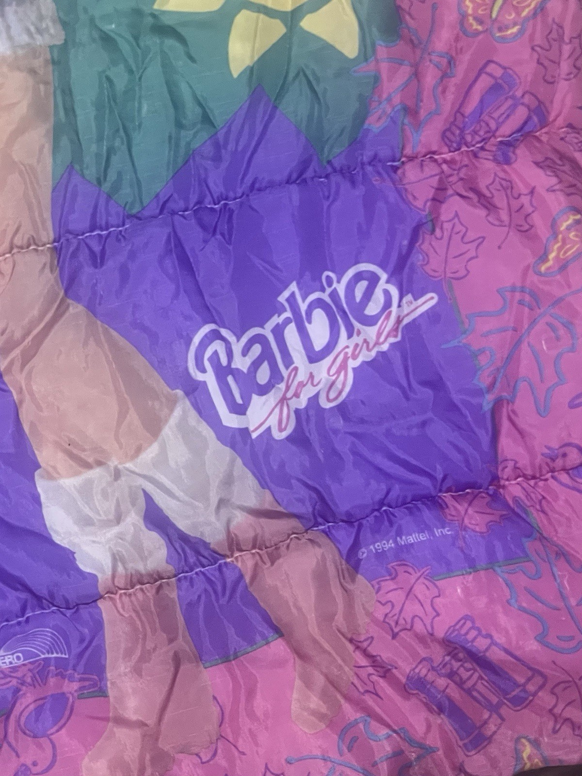 BARBIE For Girls Sleeping Bag 1994 FABRIC ONLY READ Vintage Mattel 55”L x 27”W