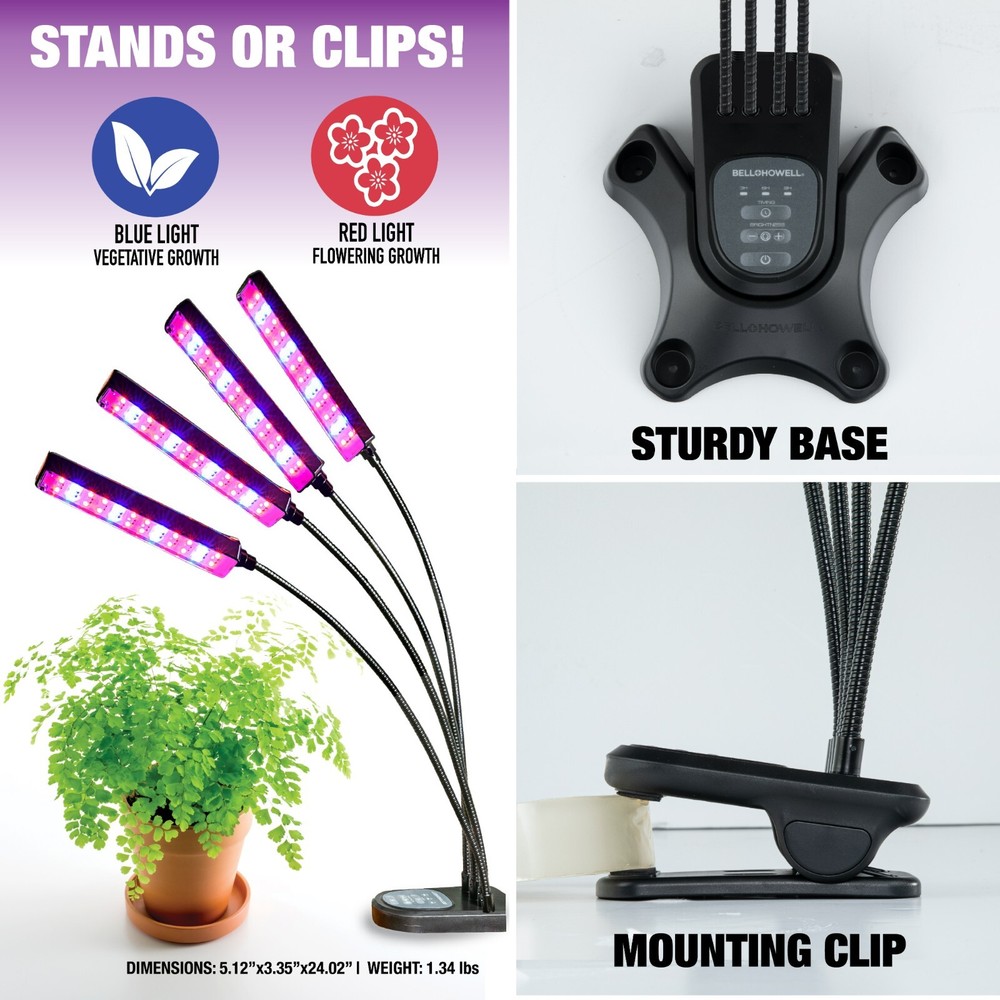Bell + Howell Bionic LED Flexible Indoor Grow Light with 4 Adjustable Light Head