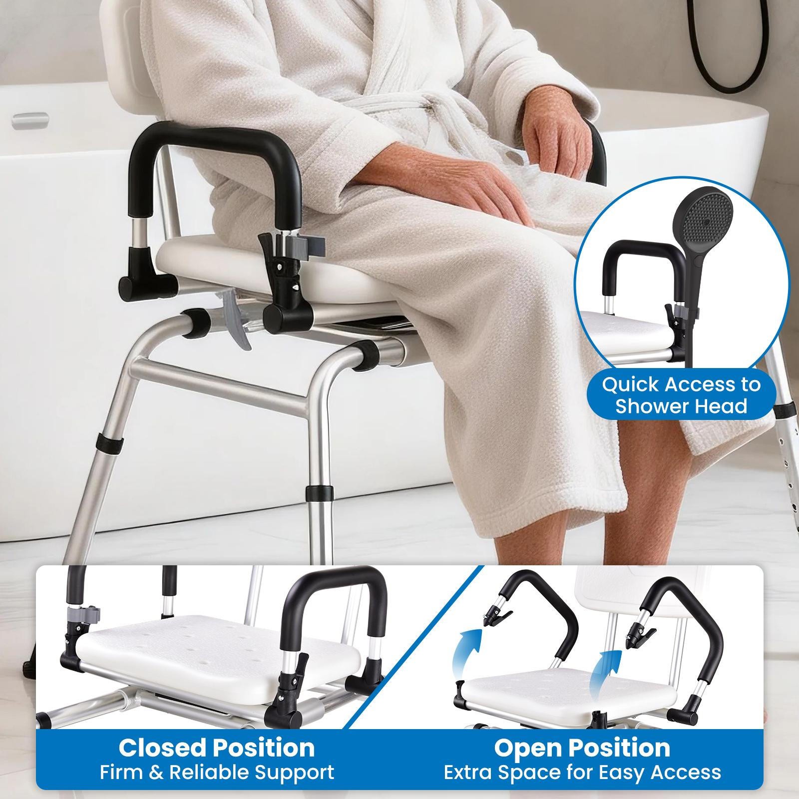Sliding Tub Transfer Bench Shower Chair w/ 360 Degree Swivel Seat 220LBS