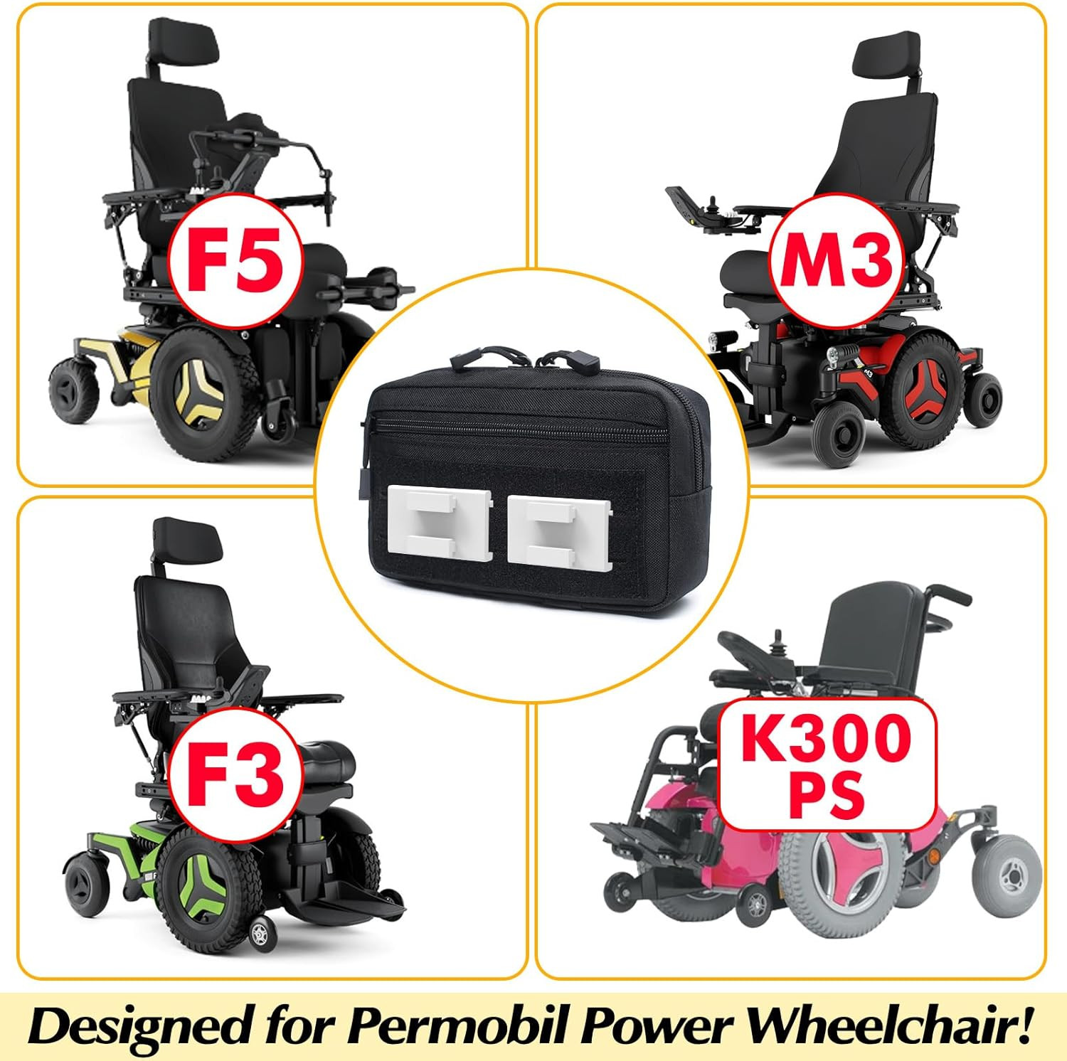 Wheel Chair Side Bag for Permobil Power, Removable Storage Bag for Permobil Whee
