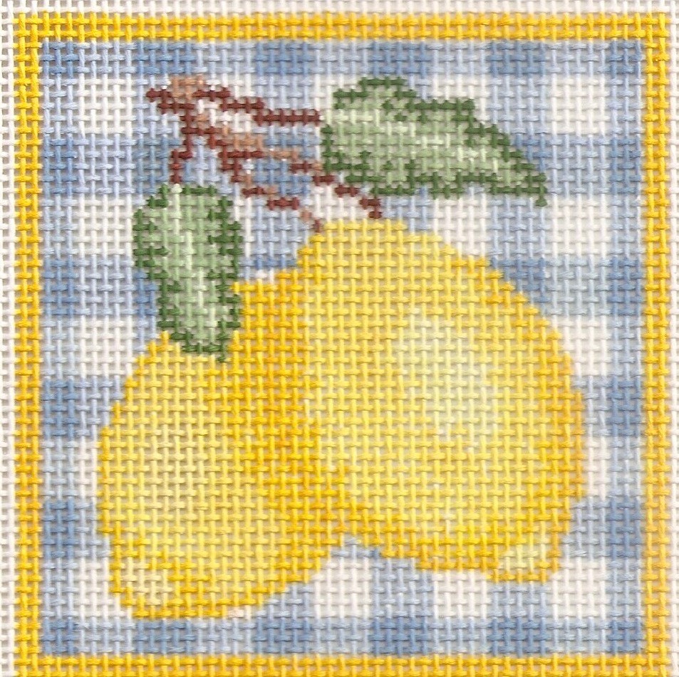 Hand painted needlepoint lemons square 3" 18 mesh